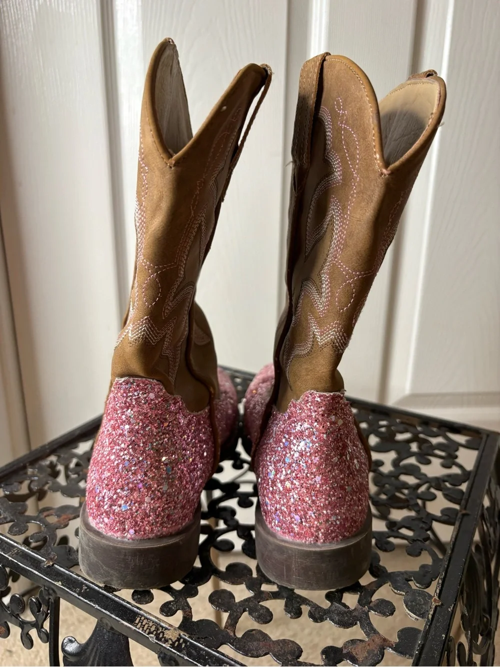 Roper Pink Glitter Gypsy Western Square Toe Cowboy Boots Little Kids Size 3
